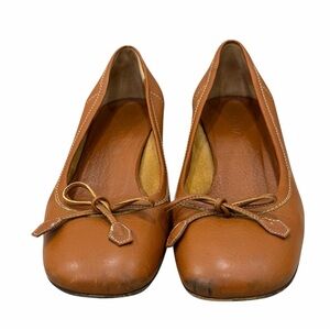 PRADA Brown Leather Low Heel Pumps Bow Square Toe Size 38.5 EU Made in Italy